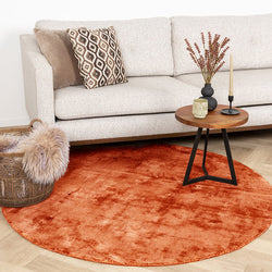 Round Viscose Rug - Pearl Terracotta