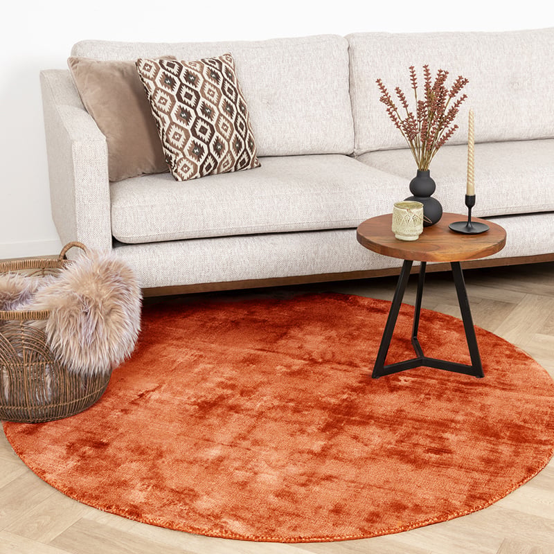 Round Viscose Rug - Pearl Terracotta