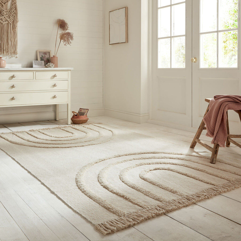 Hand-made Children's Floor Rug - Anuro Rainbow Cream