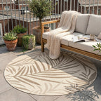 Round Jute Outdoor Rug - Nomad Leaves Cream