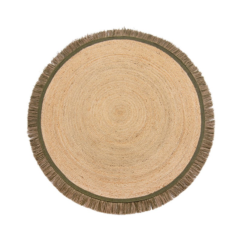 Round jute floor rug - Kahano Natural/Green