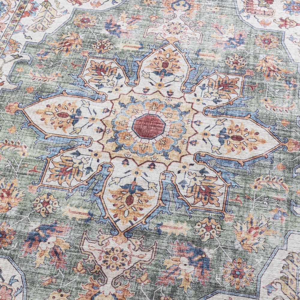 Washable Runner - Domingo Mandala Olive Green