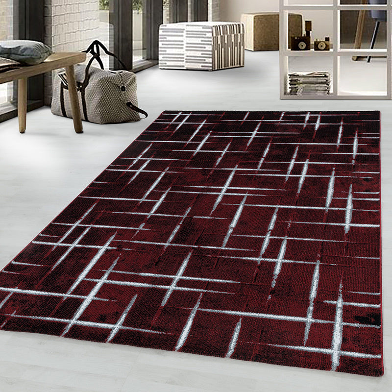 Modern Floor Rug - Streaky Scratch Red/White