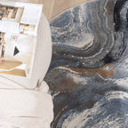 Round Abstract Rug - Xavier Wave Blue/Grey