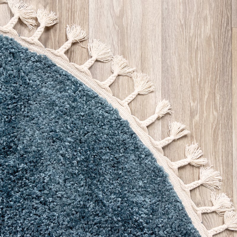 Round High Pile Rug - Lofty Fringe Blue