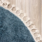 Round High Pile Rug - Lofty Fringe Blue