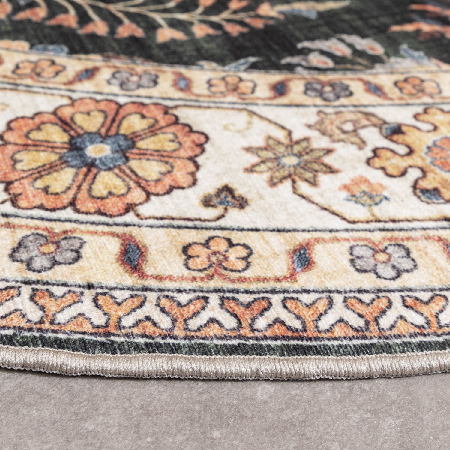 Round Vintage Outdoor Rug - Santo Flora Dark Green