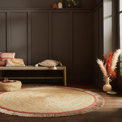 Round jute floor rug - Kahano Natural/Terracotta