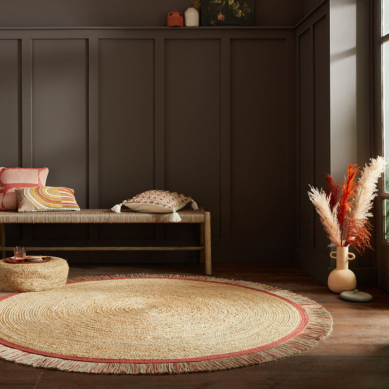 Round jute floor rug - Kahano Natural/Terracotta