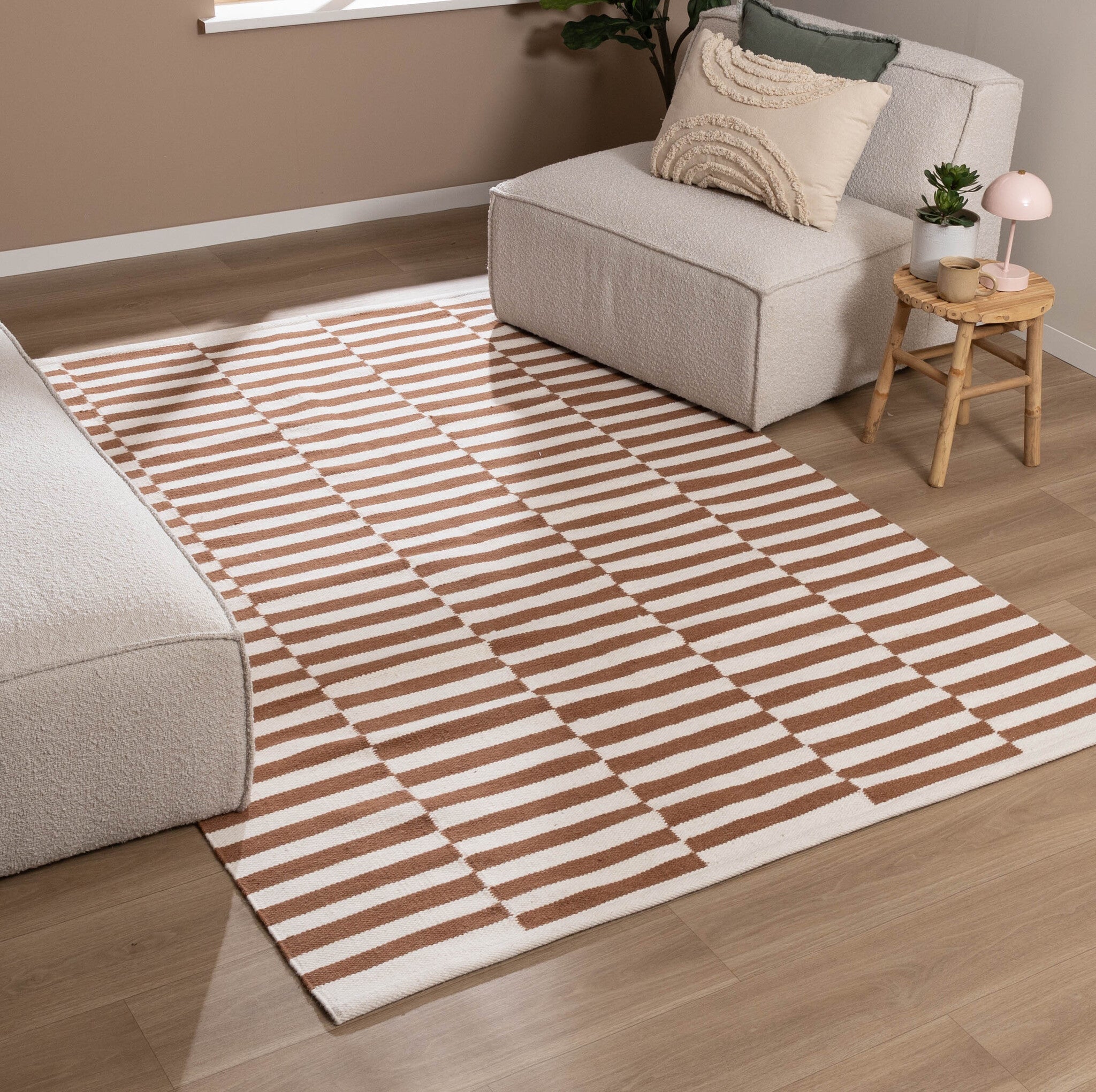 Striped Modern Rug - Dazzle Blocks Brown/White