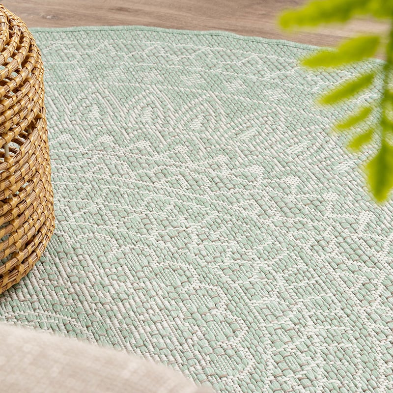 Round Outdoor Rug - Summer Azteca Mint