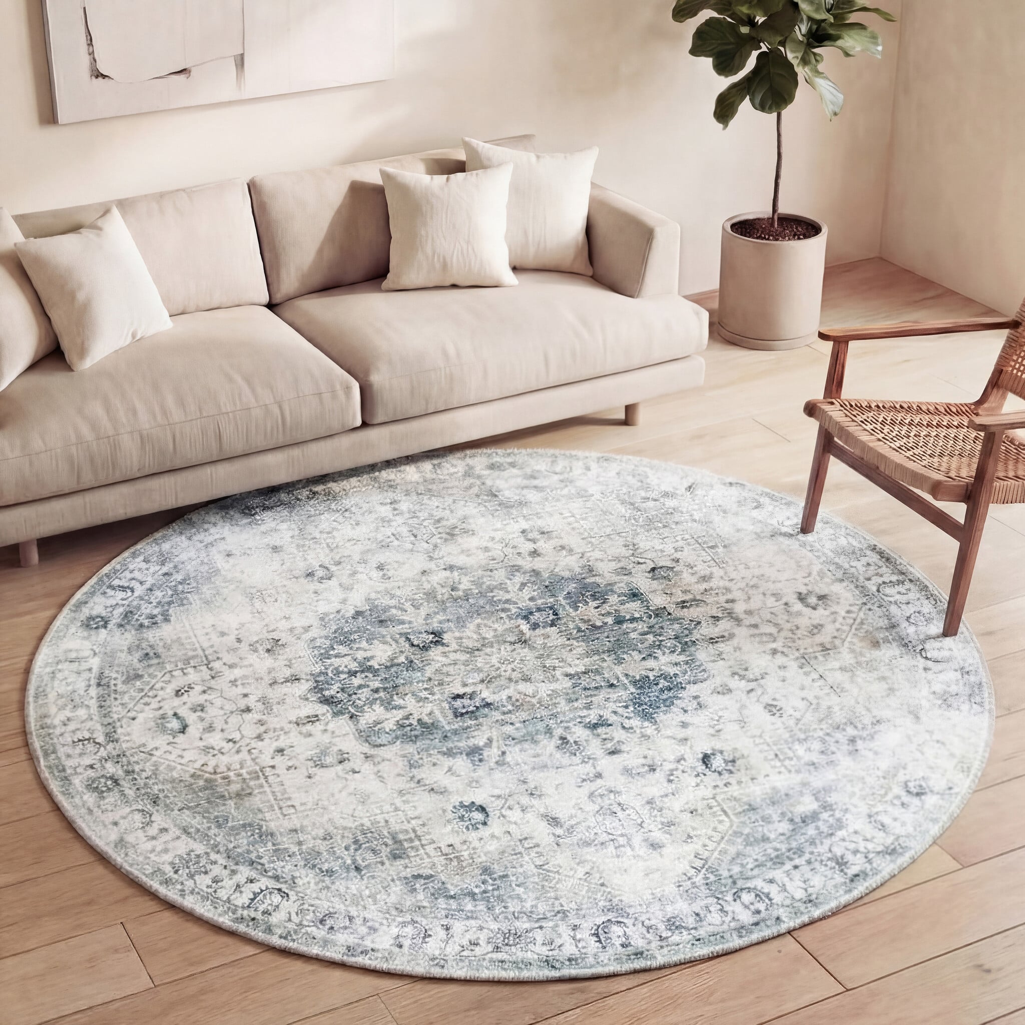 Round Vintage Rug - Lago Grey
