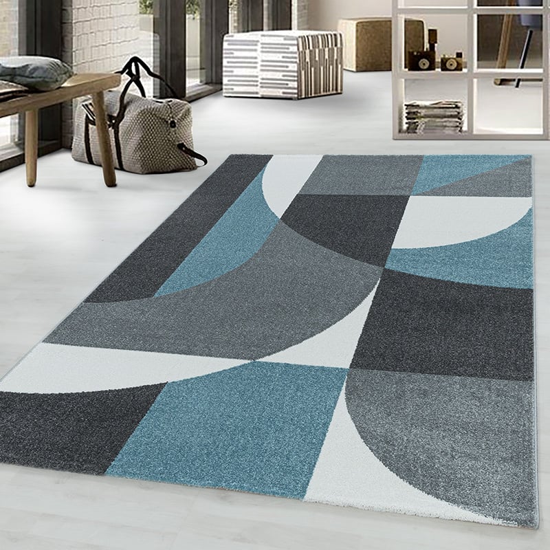 Retro floor rug - Stencil Forms Blue/Grey