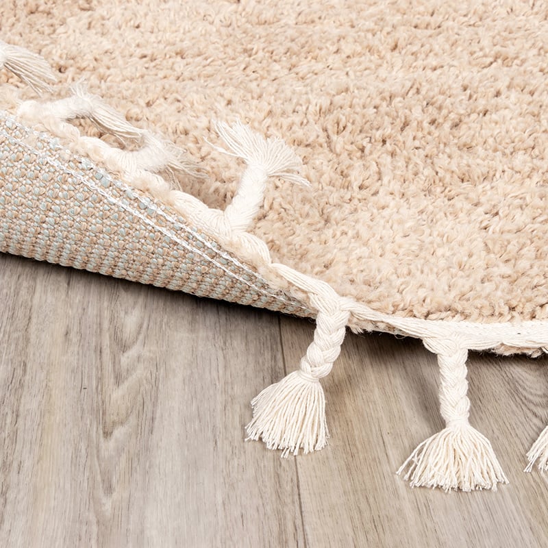 Round High Pile Rug - Lofty Fringe Beige