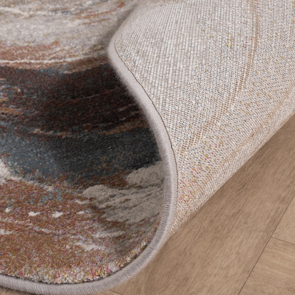Round Abstract Rug - Xavier Wave Blue/Red