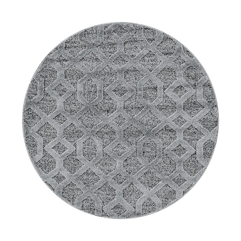 Round Scandinavian Floor Rug - Pitea Tile Grey