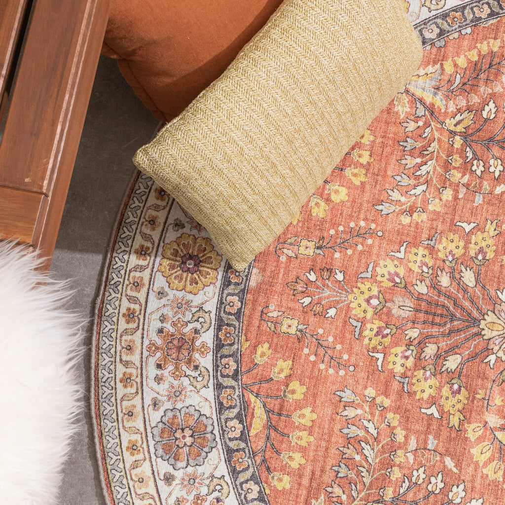 Round Vintage Outdoor Rug - Santo Flora Terra