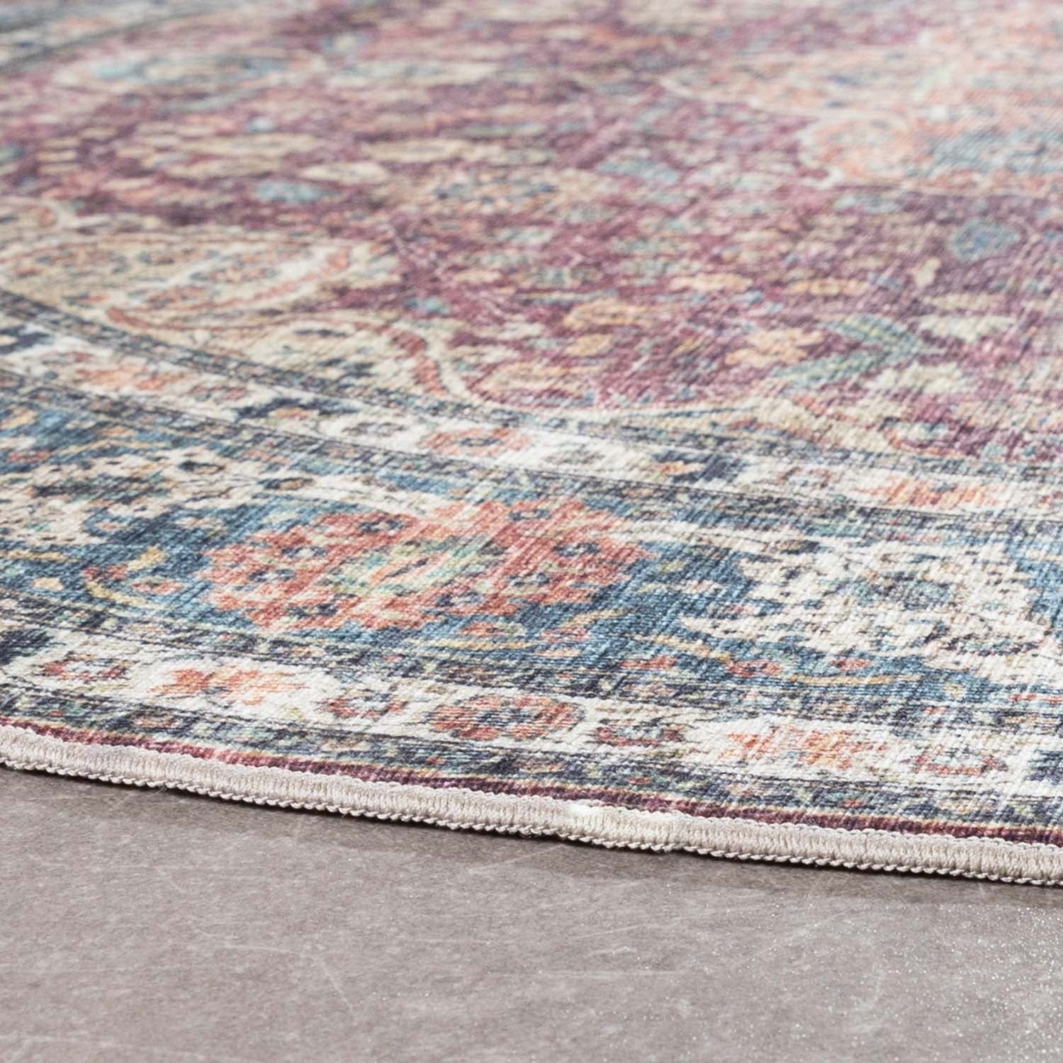 Round Indoor Outdoor Rug - Kairo Medallion Burgundy