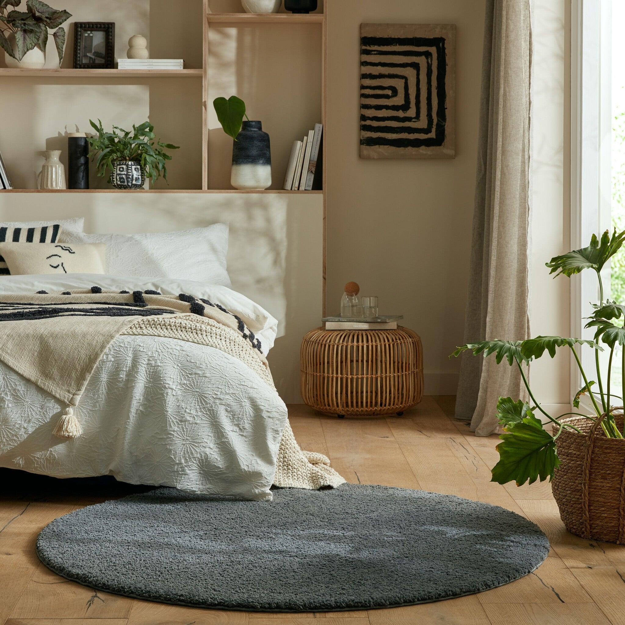 Round shaggy floor rug - Farenzo Grey