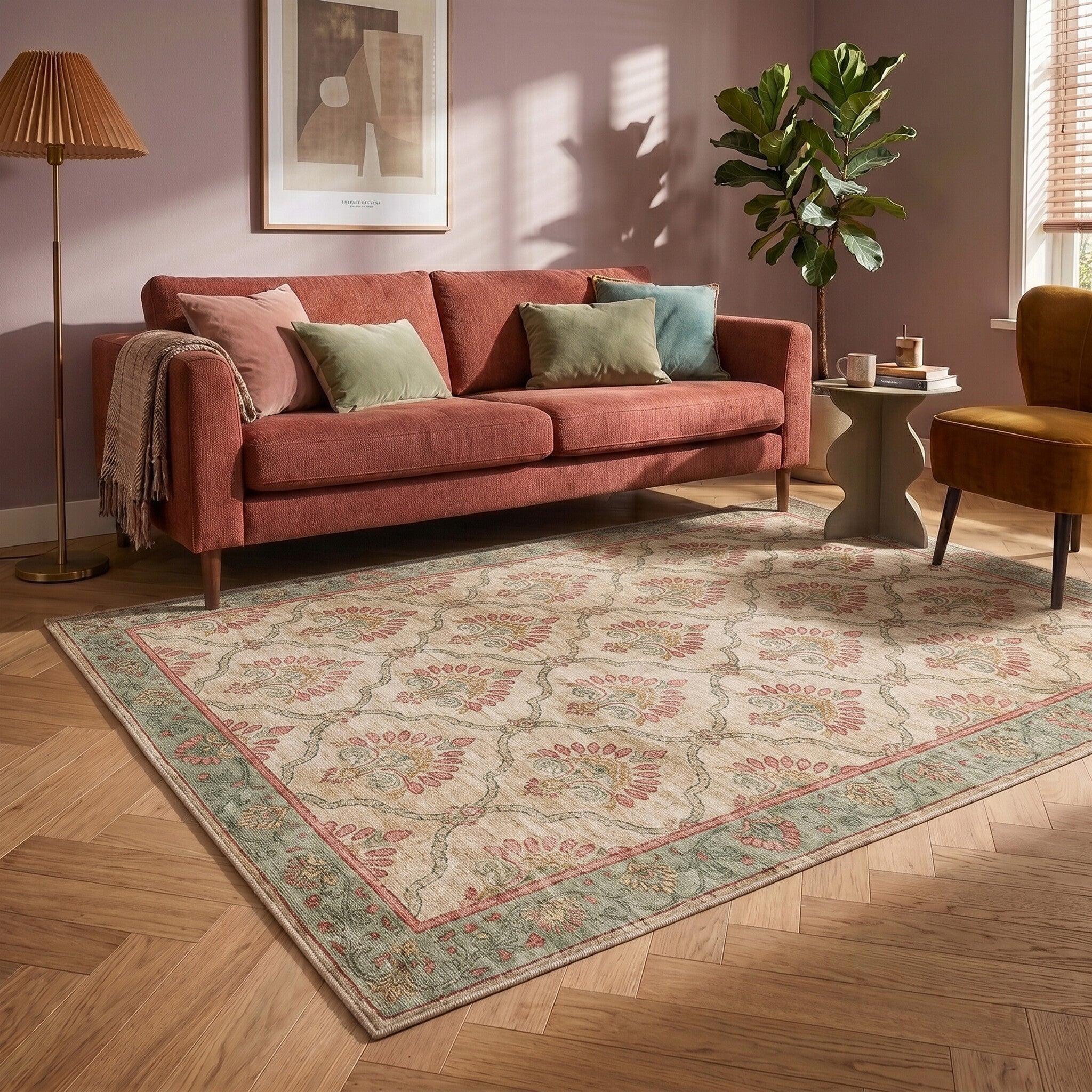Vintage rug - Sage Grid Green